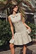 Mac Duggal 21068 A-Line Pleated Skirt Front Button Gold Dress