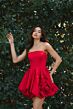 Mac Duggal 20705 Rosette Bubble Hem Strapless Short Dress