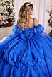 Mori Lee 89504 Puff Sleeve Basque Waist Floral Applique Dress