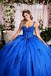 Mori Lee 89504 Puff Sleeve Basque Waist Floral Applique Dress