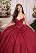 Mori Lee 89504 Puff Sleeve Basque Waist Floral Applique Dress