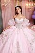 Mori Lee 89526 Puff Sleeve V-Neck Sheer Bodice Dress