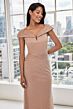 Mori Lee 73104 Notched Neck Ruched Waist Metallic Knit Dress