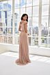 Mori Lee 73104 Notched Neck Ruched Waist Metallic Knit Dress