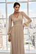 Mori Lee 73111 Sheer Bishop Sleeve A-Line Knit Dress