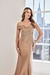 Mori Lee 73119 Notched Neck Beaded Bodice Trumpet Satin Dress