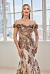 Mori Lee 73130 Floral Applique Off-The-Shoulder Brocade Mermaid Dress