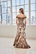 Mori Lee 73130 Floral Applique Off-The-Shoulder Brocade Mermaid Dress