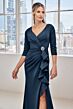 Mori Lee 73132 Three Quarter Sleeve V-Neck Draped Dress