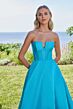 Mori Lee 49129 Detachable Sleeves Lace-Up Dress