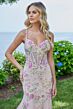 Mori Lee 49130 Godet Skirt Sheer Corset Floral Dress