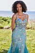 Mori Lee 49130 Godet Skirt Sheer Corset Floral Dress