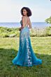 Mori Lee 49130 Godet Skirt Sheer Corset Floral Dress