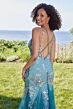 Mori Lee 49130 Godet Skirt Sheer Corset Floral Dress