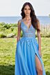 Mori Lee 49133 Embroidered Bodice Plunging Neck Dress