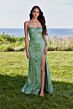 Mori Lee 49134 High Slit Lace-Up Sequin Dress