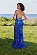 Mori Lee 49134 High Slit Lace-Up Sequin Dress