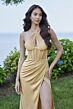 Mori Lee 49138 Sheer Corset Halter Strap Metallic Dress