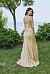 Mori Lee 49138 Sheer Corset Halter Strap Metallic Dress