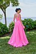 Mori Lee 49156 Floral Appliques Pleated Top Glitter Dress