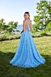 Mori Lee 49185 Tie Straps High Slit Floral Glitter Dress