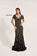 Primavera Couture 12178 Plunging Neck Short Sleeve Beaded Dress