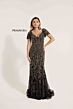 Primavera Couture 12178 Plunging Neck Short Sleeve Beaded Dress