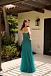 Primavera Couture 13145 Sweetheart Neck Sheer Capelet Dress