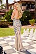 Primavera Couture 12205 Beaded Plunging Halter Neck Dress