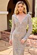 Primavera Couture 12208 Beaded Long Sleeve V-Neck Dress