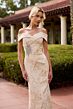 Primavera Couture 13174 Collared Off-The-Shoulder Jacquard Dress
