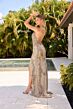 Primavera Couture 3211 Lace-Up Back Beaded V-Neck Dress