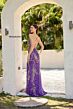 Primavera Couture 3211 Lace-Up Back Beaded V-Neck Dress