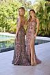 Primavera Couture 4313 Spaghetti Strap Beaded Plunging Neck Dress