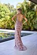Primavera Couture 4313 Spaghetti Strap Beaded Plunging Neck Dress