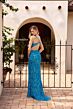 Primavera Couture 4316 High Slit Beaded Cross Back Dress
