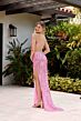 Primavera Couture 4324 Lace-Up Back Beaded V-Neck Dress
