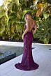 Primavera Couture 4365 Scoop Neck High Slit Sequined Dress