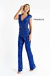 Primavera Couture 3775 Cap Sleeve V-Neck Sequined Jumpsuit