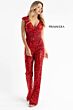 Primavera Couture 3775 Cap Sleeve V-Neck Sequined Jumpsuit