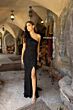 Primavera Couture 3921 Strappy Back Feathered Shoulder Dress