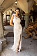 Primavera Couture 3921 Strappy Back Feathered Shoulder Dress
