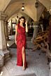 Primavera Couture 3921 Strappy Back Feathered Shoulder Dress