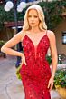 Primavera Couture 4532 Plunging Neck Spaghetti Strap Beaded Dress