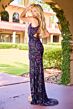 Primavera Couture 4540 Plunging Neck Lace-Up Back Beaded Dress