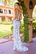 Primavera Couture 4540 Plunging Neck Lace-Up Back Beaded Dress