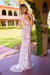 Primavera Couture 4540 Plunging Neck Lace-Up Back Beaded Dress