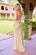 Primavera Couture 4544 Illusion Top High Slit Sequined Dress