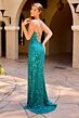 Primavera Couture 4551 Spaghetti Strap High Slit Beaded Dress