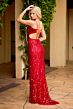 Primavera Couture 4554 Lace-Up Back Beaded V-Neck Dress